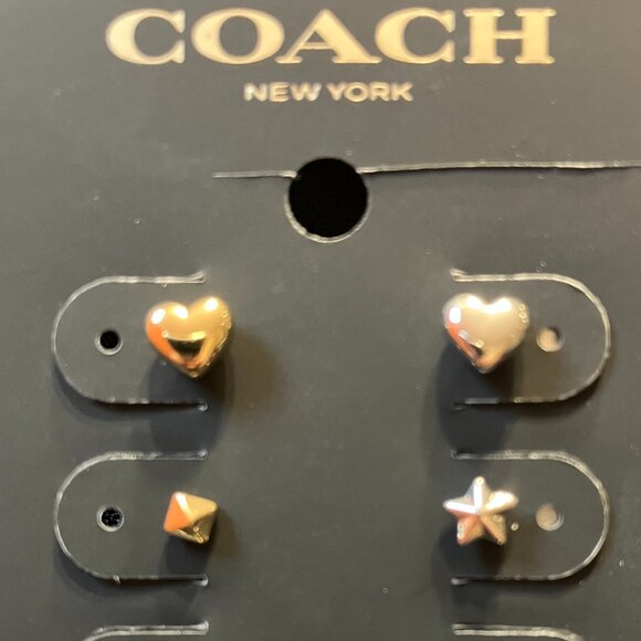 Coach Two Tone 6PC Stud Earring Set Heart, Star, C, Pyramid & Ball - Picture 1 of 4
